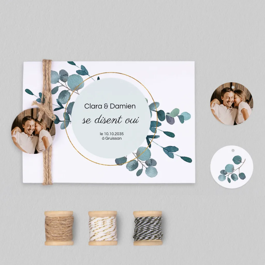Faire-part Mariage Champêtre | Gamme Complète^Planet cards Amour Eucalyptus