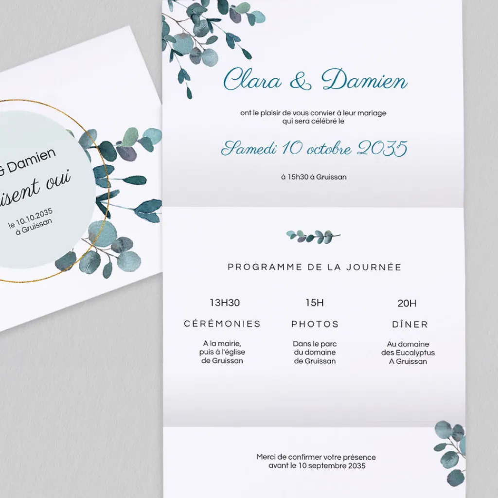 Faire-part Mariage Champêtre | Gamme Complète^Planet cards Amour Eucalyptus