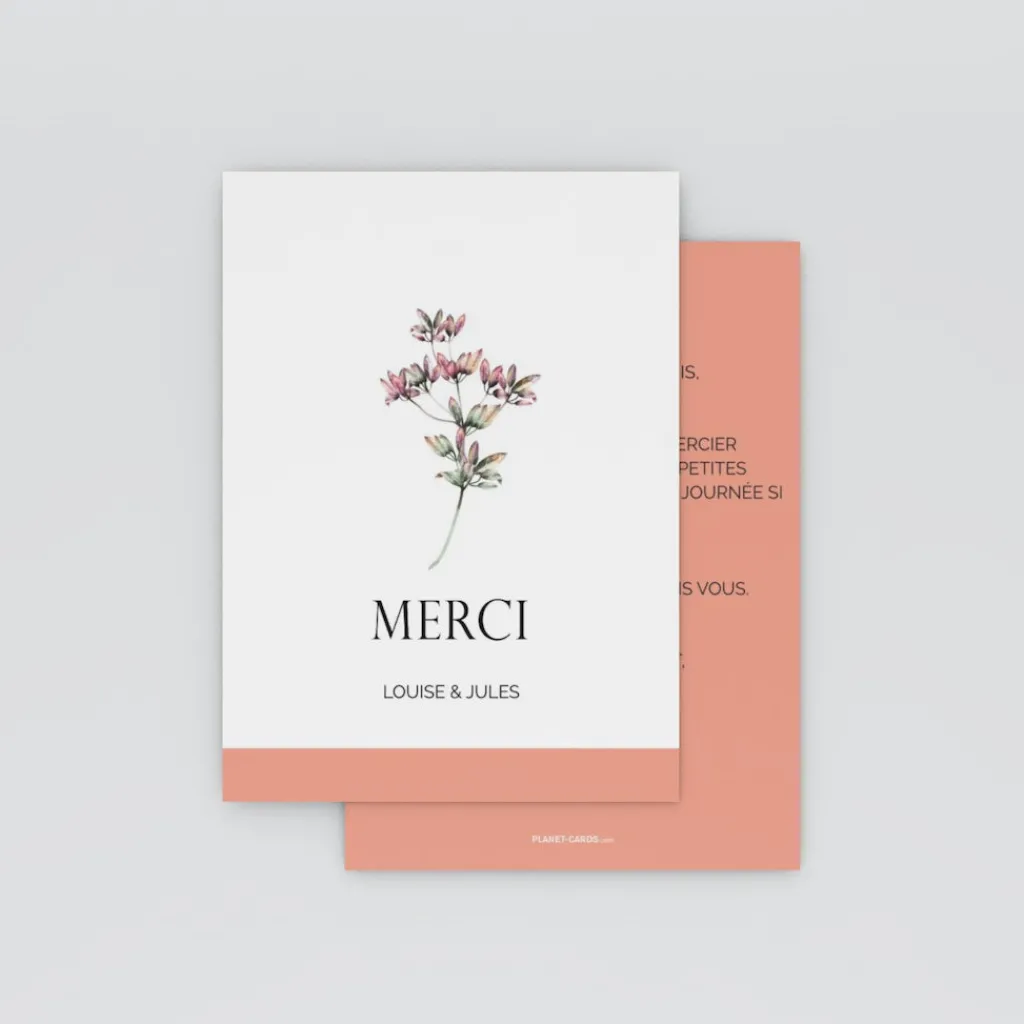 Carte Remerciement Mariage Champêtre^Planet cards Amour fleuri