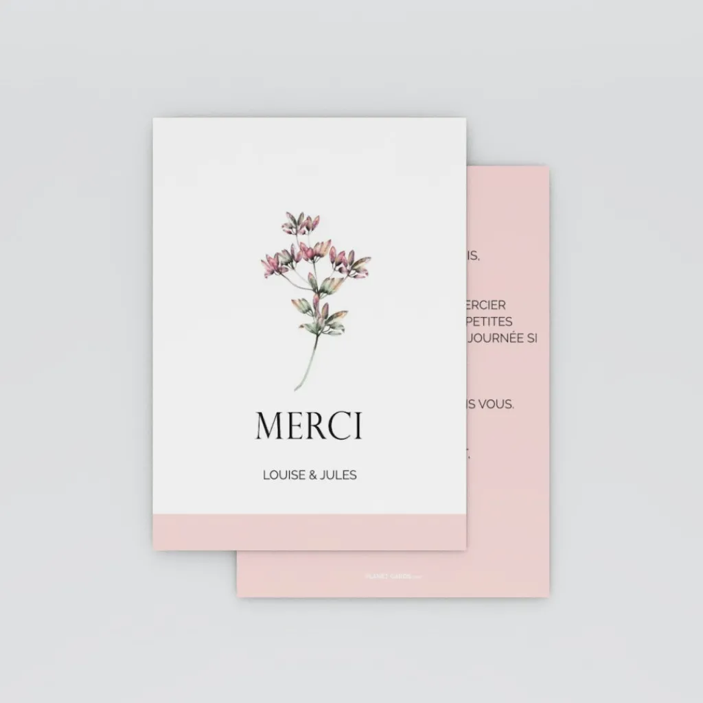 Carte Remerciement Mariage Champêtre^Planet cards Amour fleuri