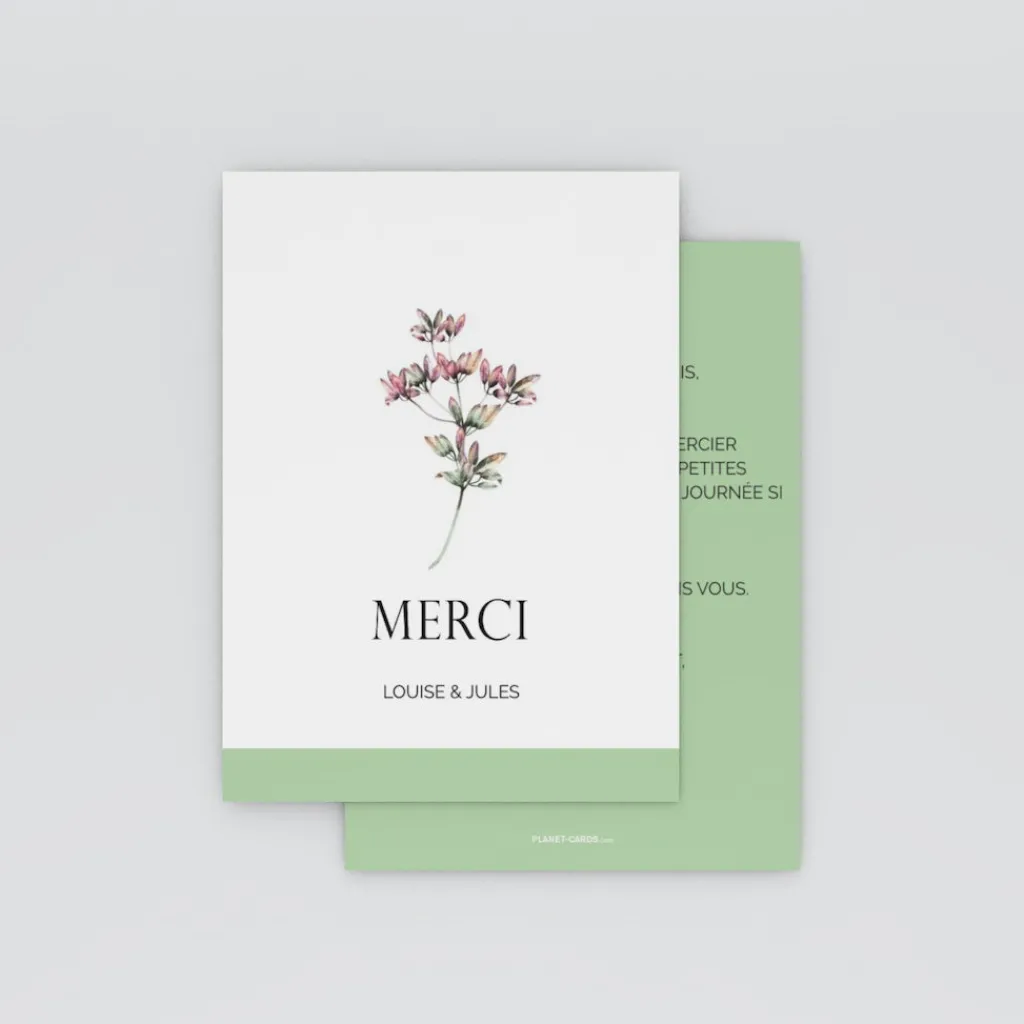 Carte Remerciement Mariage Champêtre^Planet cards Amour fleuri