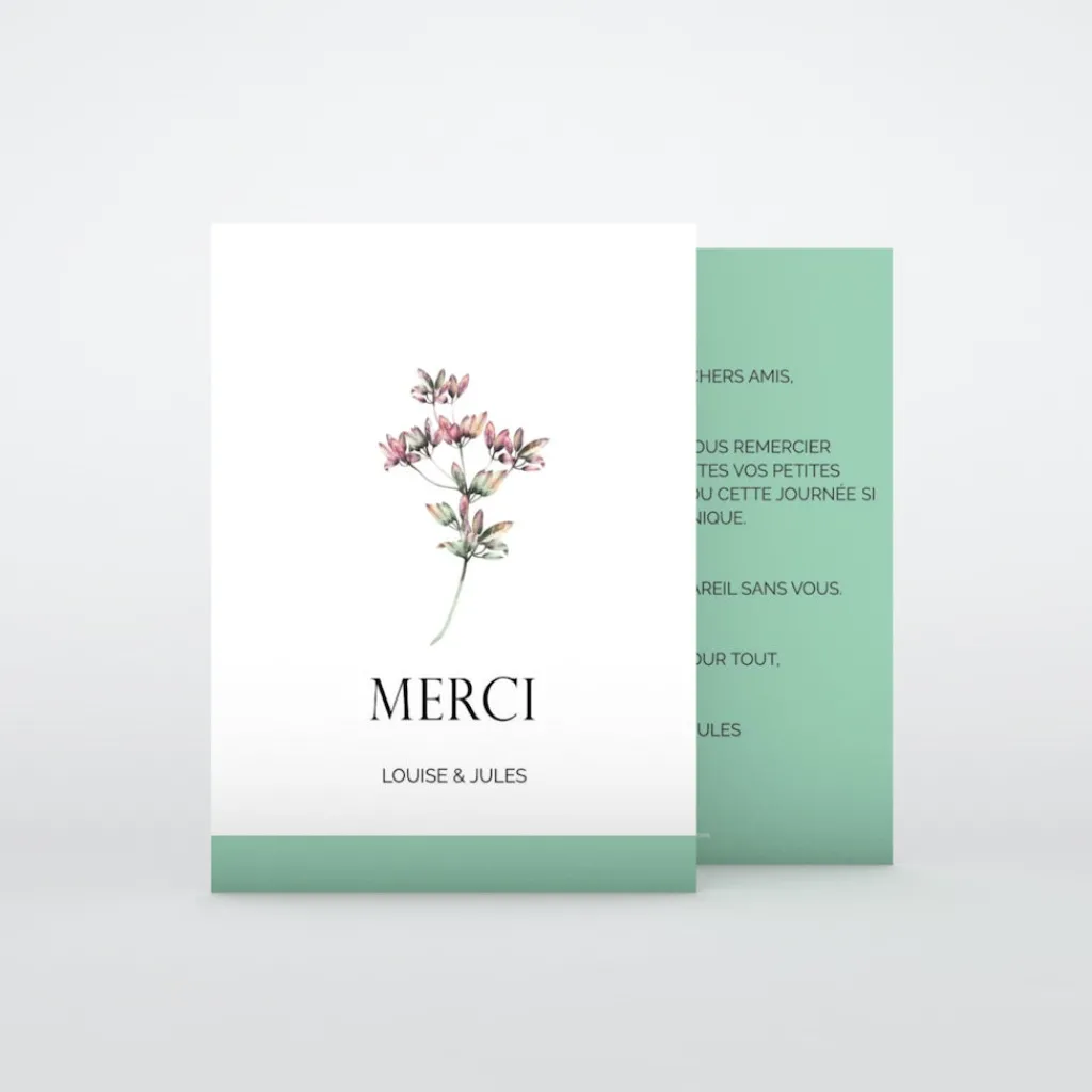 Carte Remerciement Mariage Champêtre^Planet cards Amour fleuri