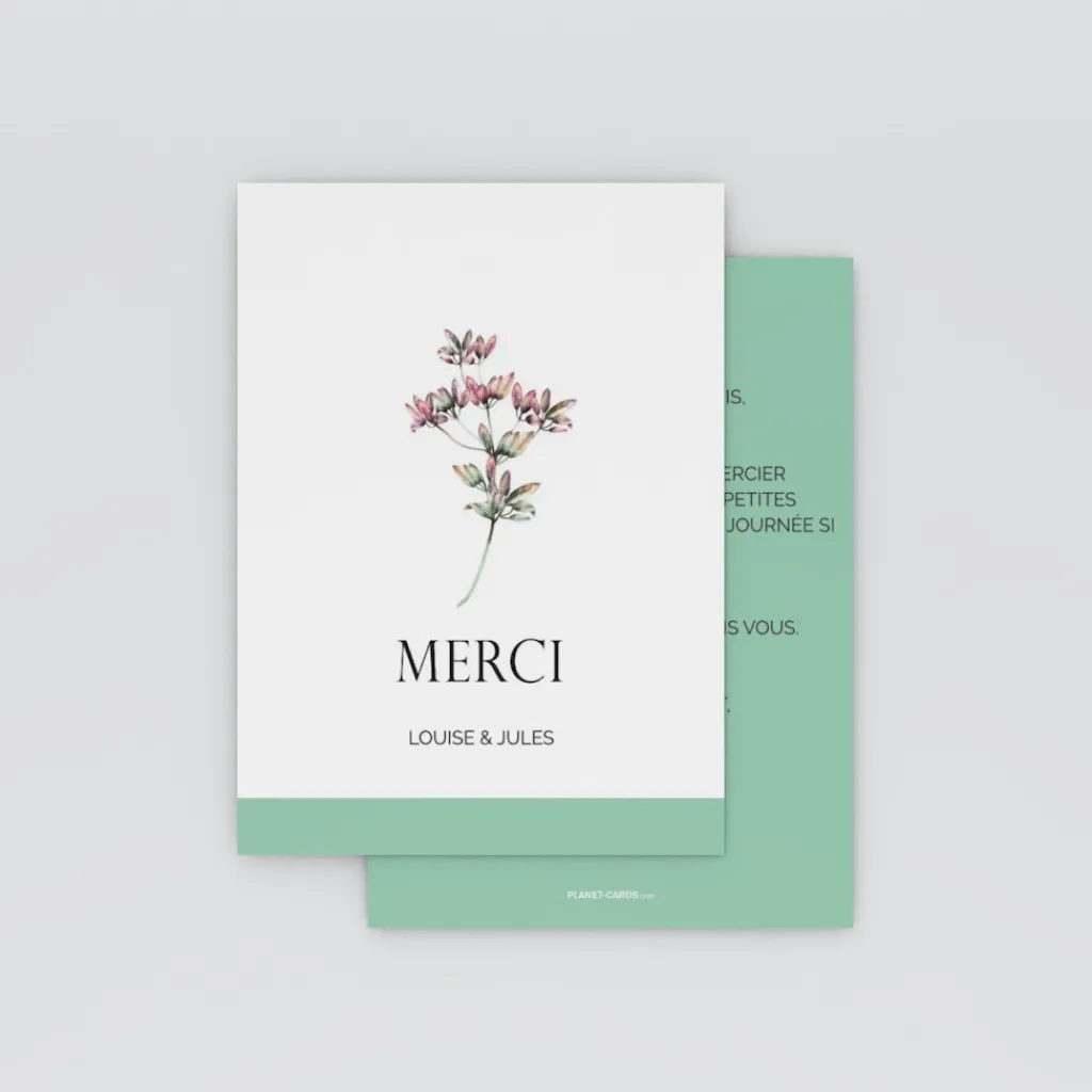 Carte Remerciement Mariage Champêtre^Planet cards Amour fleuri