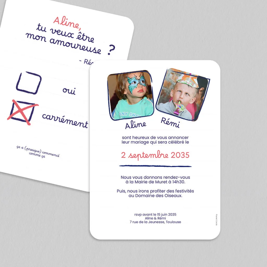 Faire-part Mariage Original^Planet cards Amours d'Enfances