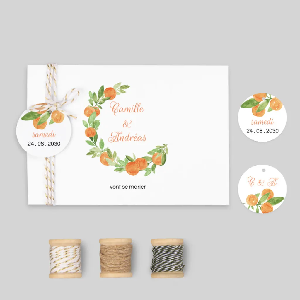 Faire-part Mariage Bohème | Faire-part Mariage Champêtre^Planet cards Aquarelle et Oranges