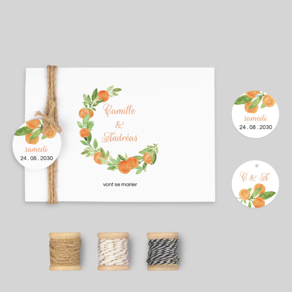 Faire-part Mariage Bohème | Faire-part Mariage Champêtre^Planet cards Aquarelle et Oranges