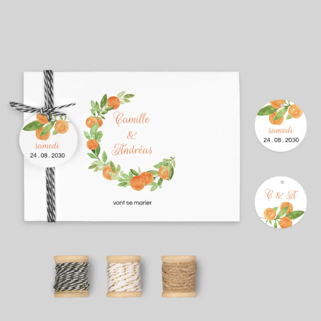 Faire-part Mariage Bohème | Faire-part Mariage Champêtre^Planet cards Aquarelle et Oranges