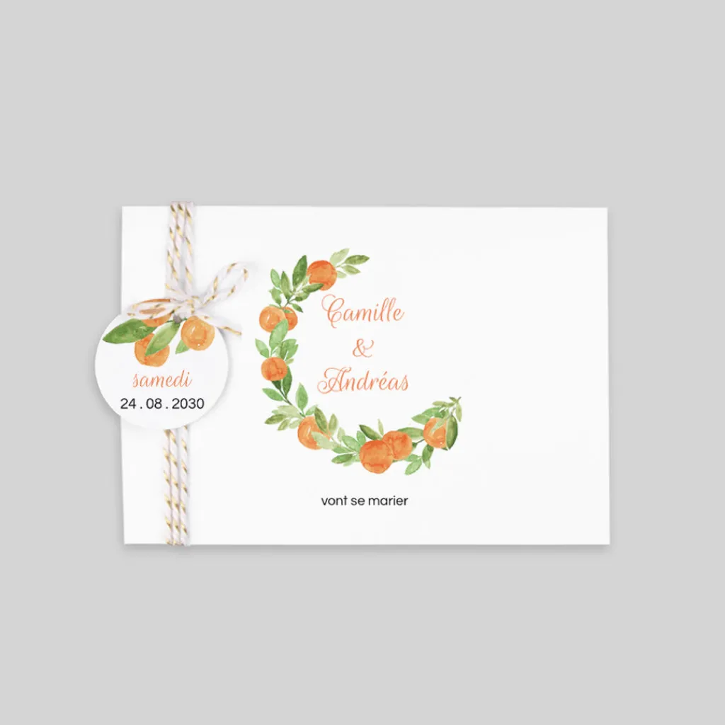 Faire-part Mariage Bohème | Faire-part Mariage Champêtre^Planet cards Aquarelle et Oranges