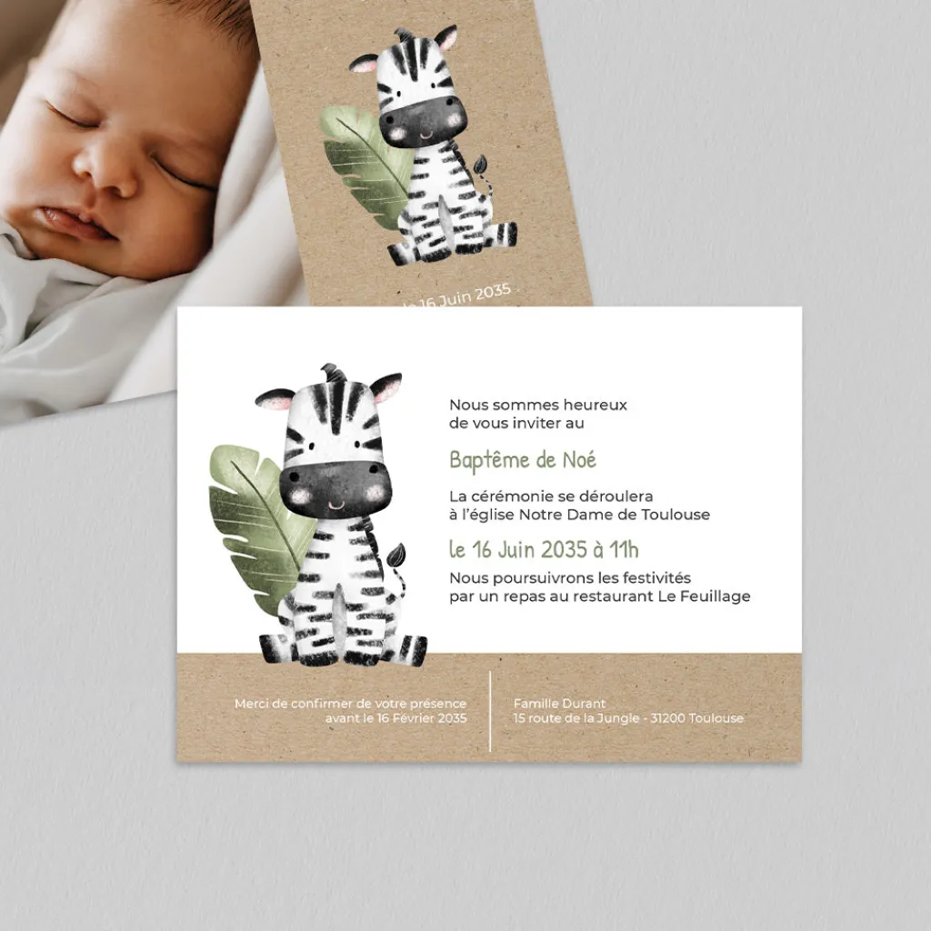 Faire-part Baptême Civil^Planet cards Arche et Animaux de la Jungle