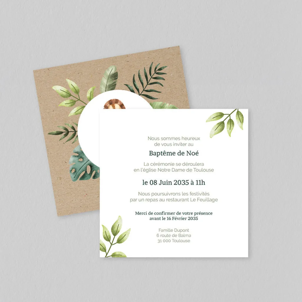 Faire-part Baptême Civil^Planet cards Arche et Animaux de la Jungle