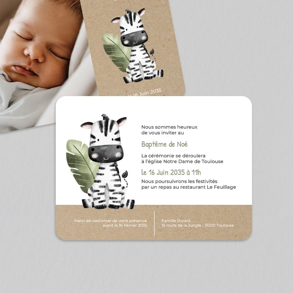 Faire-part Baptême Civil^Planet cards Arche et Animaux de la Jungle