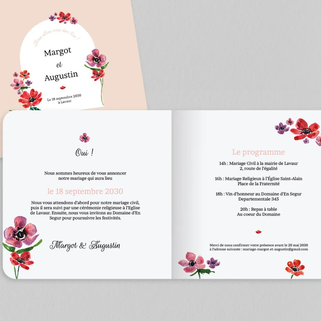 Faire-part Mariage Champêtre^Planet cards Arche et Anémones Aquarelles