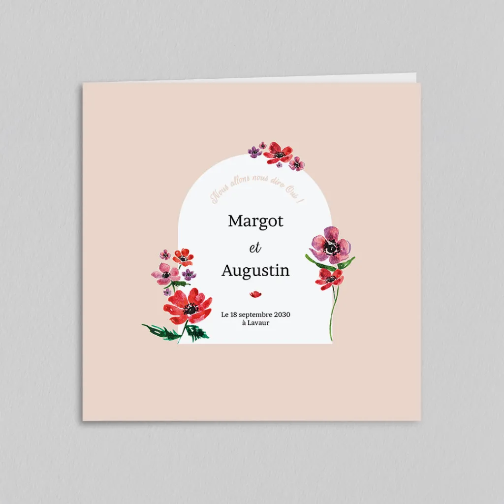 Faire-part Mariage Champêtre^Planet cards Arche et Anémones Aquarelles