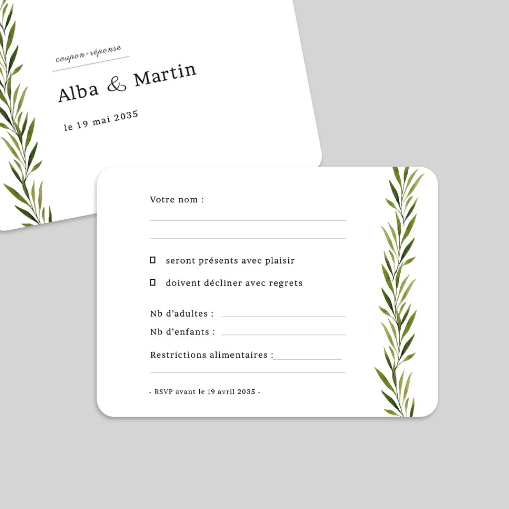 Coupon-réponse Mariage^Planet cards Arche et Feuillage