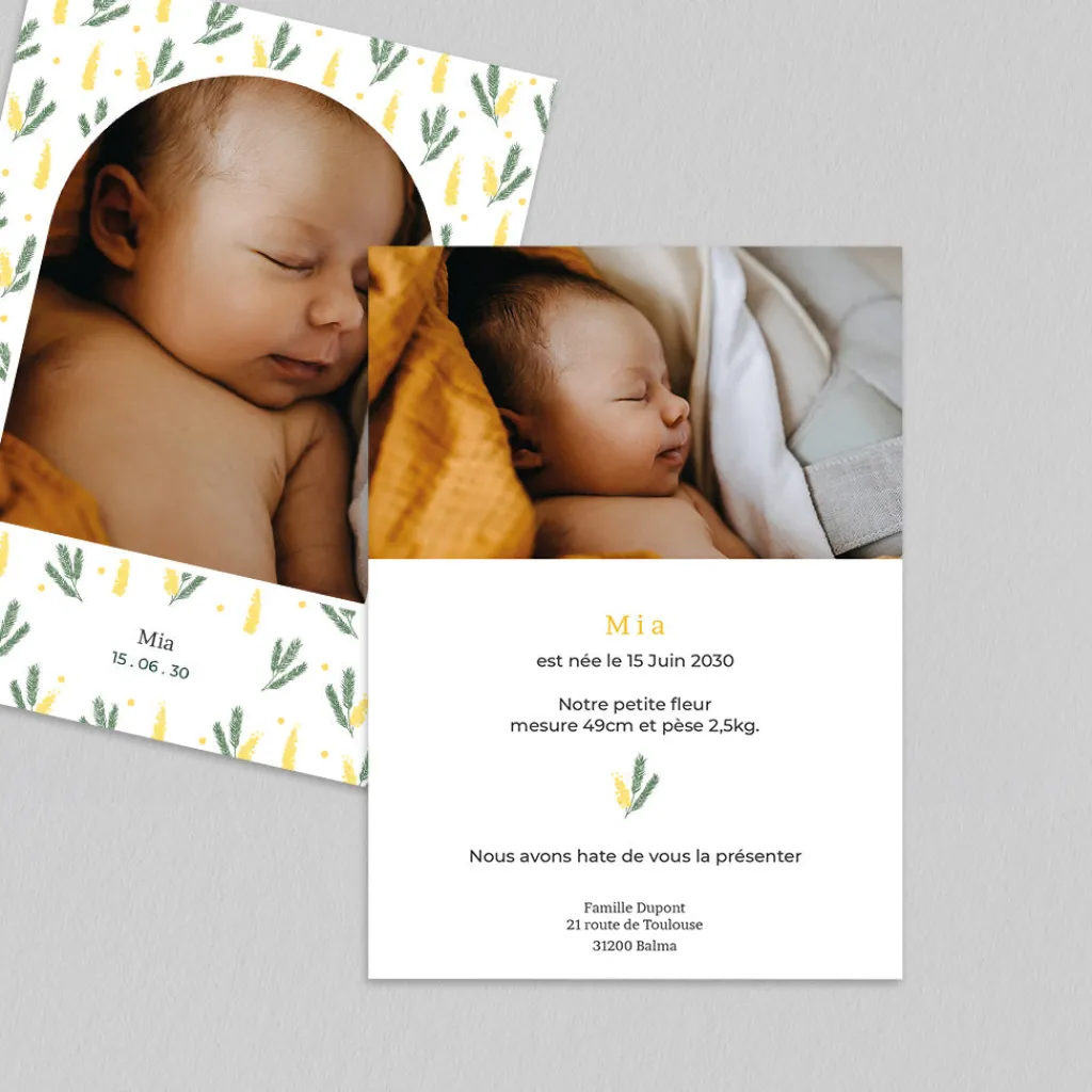 Faire-part Naissance Fille^Planet cards Arche et Mimosa