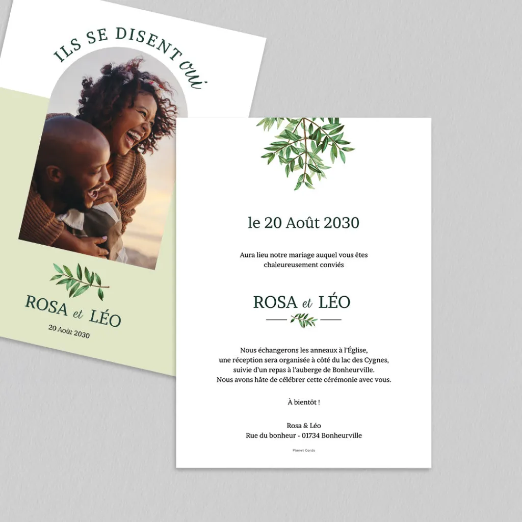 Faire-part Mariage Champêtre^Planet cards Arche et Olivier