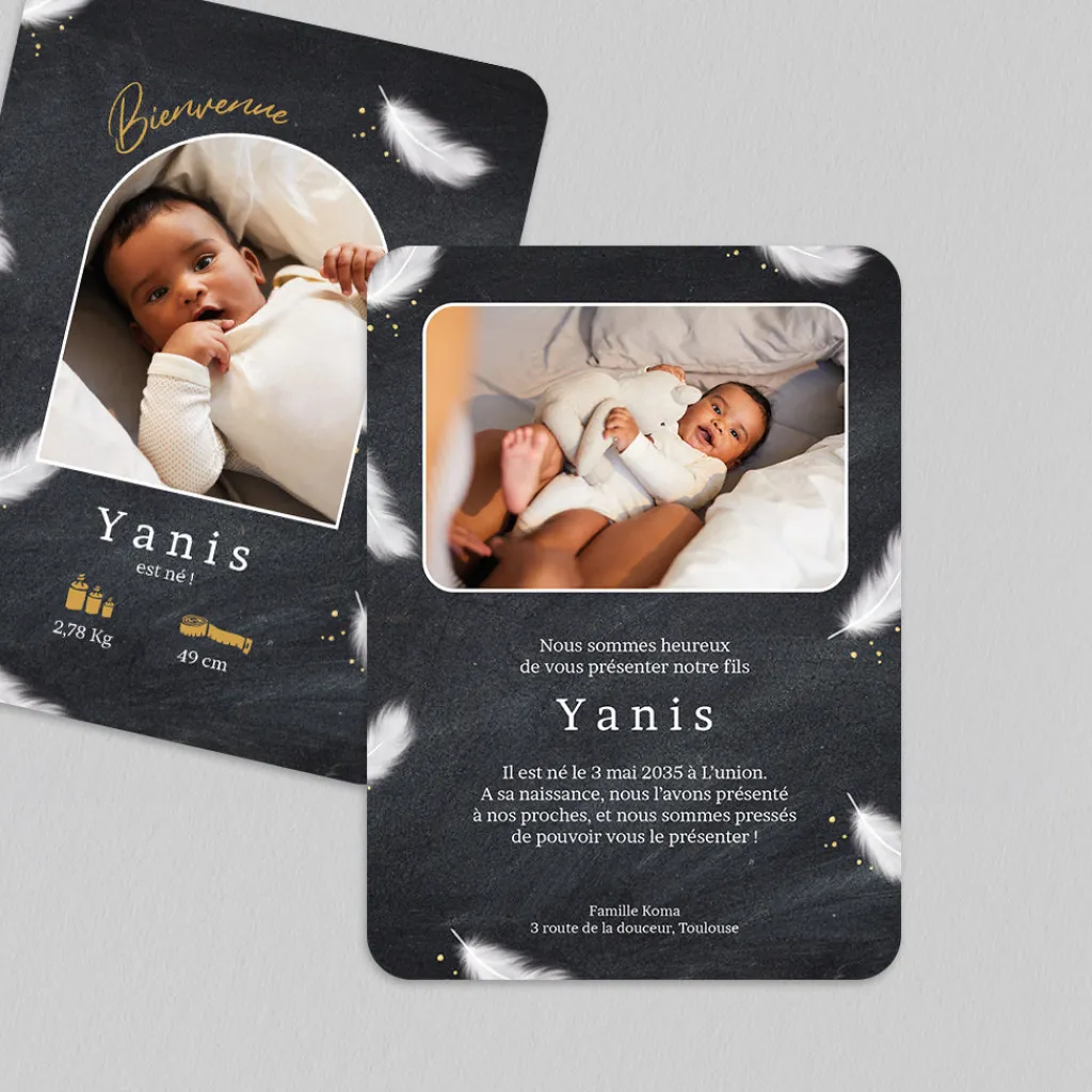 Faire-part Naissance Garçon^Planet cards Arche, Plume et Ardoise