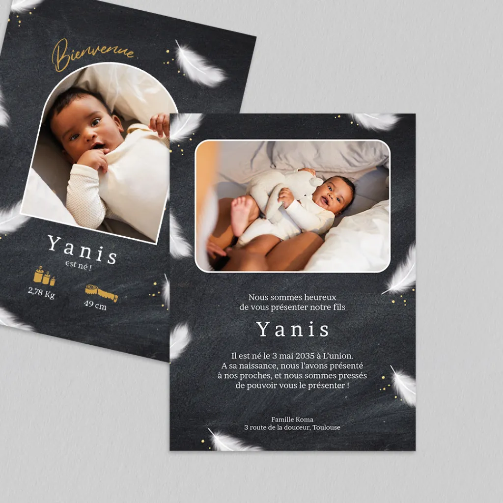 Faire-part Naissance Garçon^Planet cards Arche, Plume et Ardoise