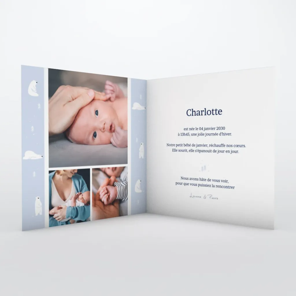 Faire-part Naissance Animaux | Faire-part Naissance Fille^Planet cards Arctique Ours et photo vintage