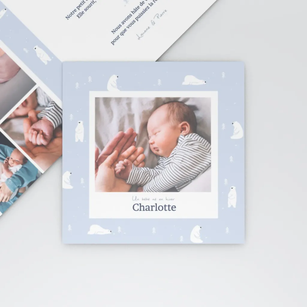 Faire-part Naissance Animaux | Faire-part Naissance Fille^Planet cards Arctique Ours et photo vintage