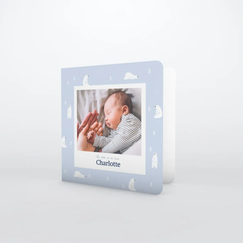 Faire-part Naissance Animaux | Faire-part Naissance Fille^Planet cards Arctique Ours et photo vintage