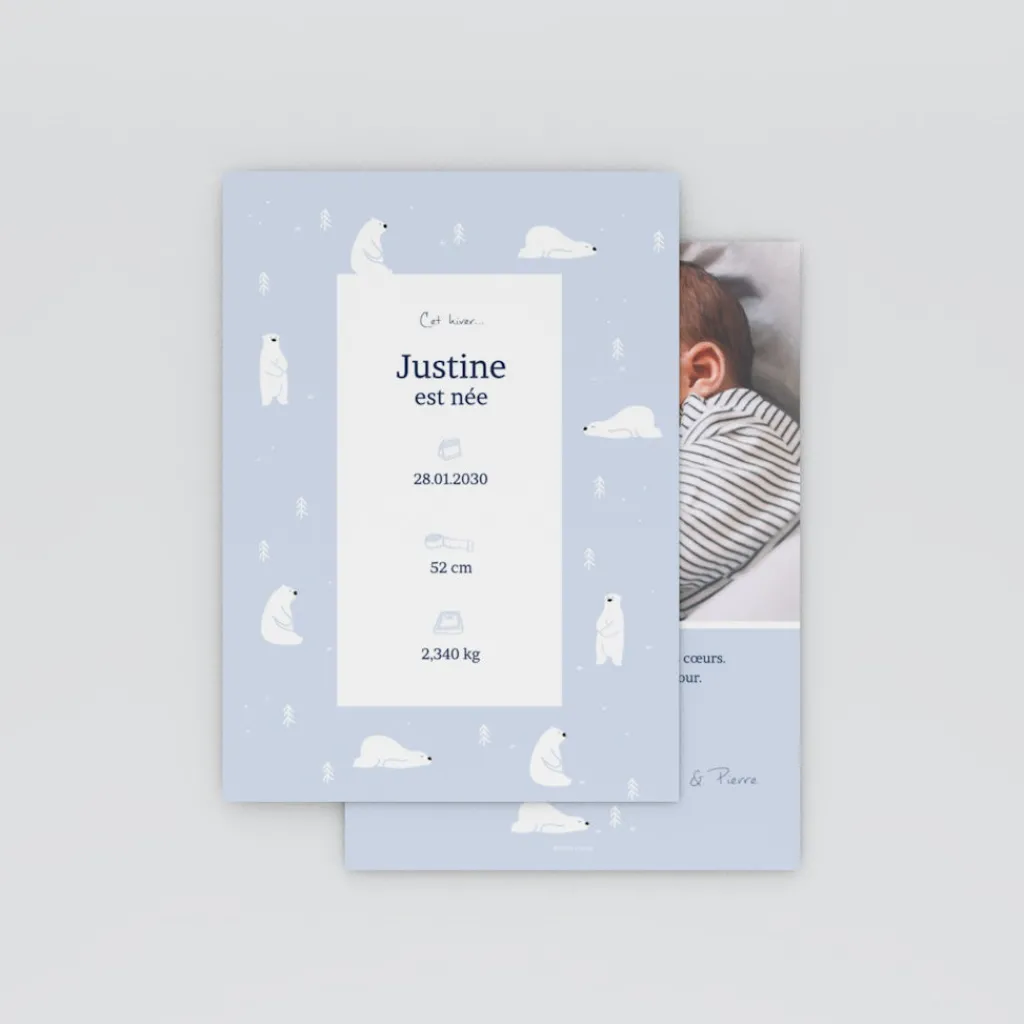 Faire-part Naissance Animaux | Faire-part Naissance Fille^Planet cards Arctique Ours et photo vintage