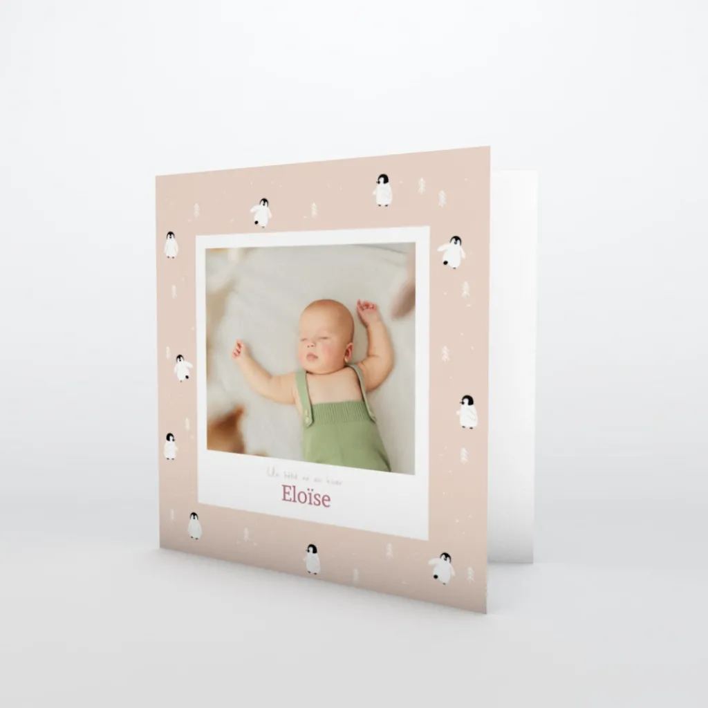 Faire-part Naissance Animaux^Planet cards Arctique Pingouin et photo vintage
