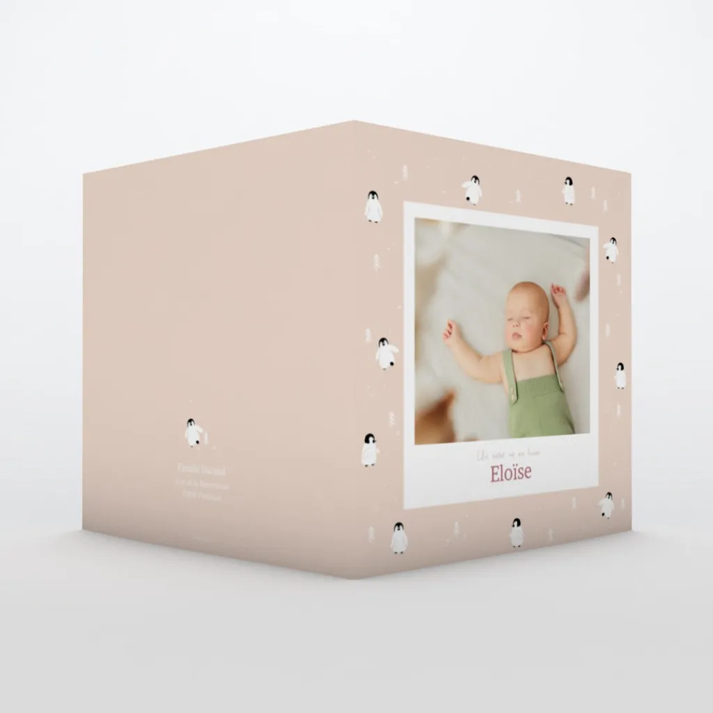Faire-part Naissance Animaux^Planet cards Arctique Pingouin et photo vintage