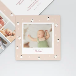 Faire-part Naissance Animaux^Planet cards Arctique Pingouin et photo vintage
