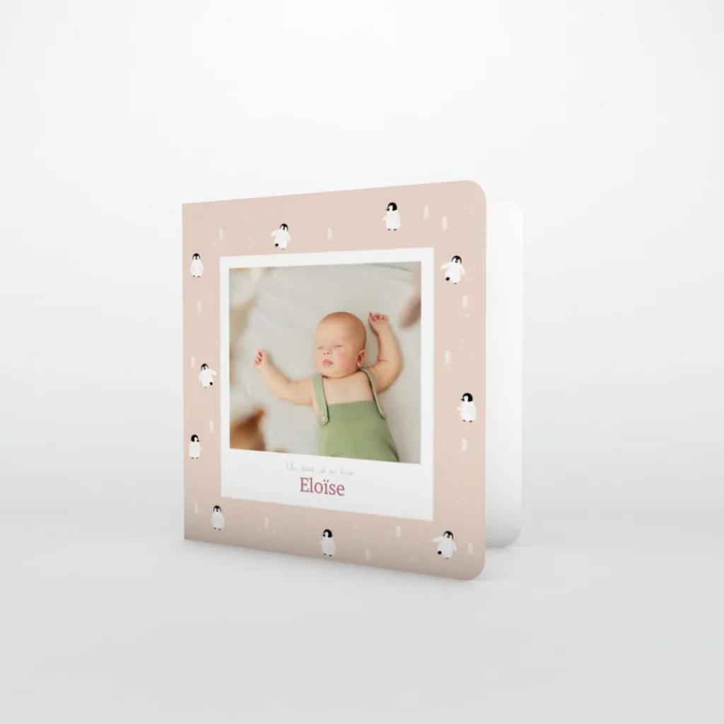 Faire-part Naissance Animaux^Planet cards Arctique Pingouin et photo vintage
