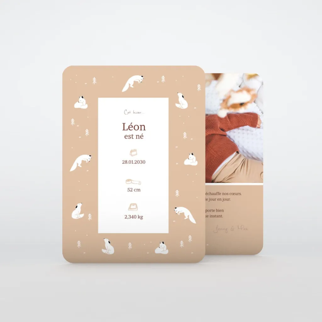 Faire-part Naissance Animaux | Faire-part Naissance Fille^Planet cards Arctique Renard et photo vintage
