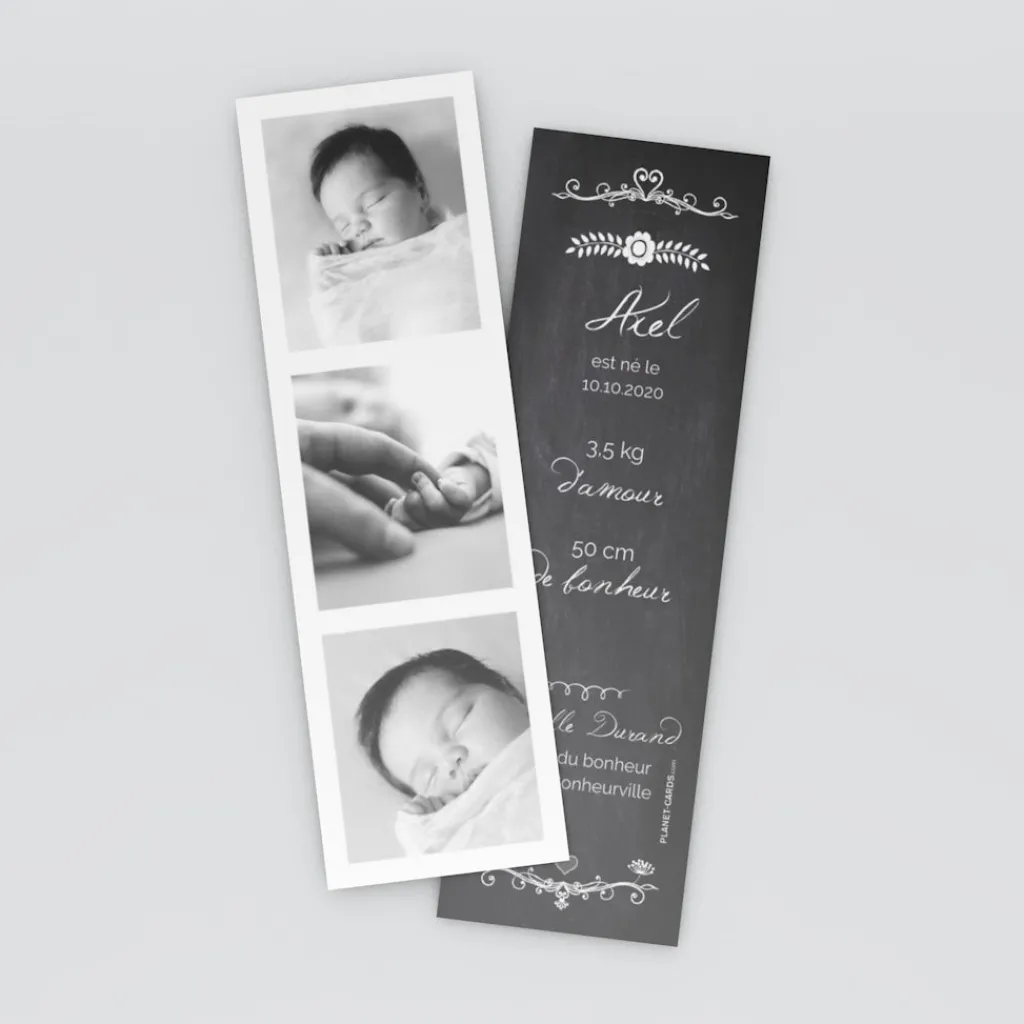 Faire-part Naissance Marque-page | Faire-part Naissance Garçon^Planet cards Ardoise vintage fleuri