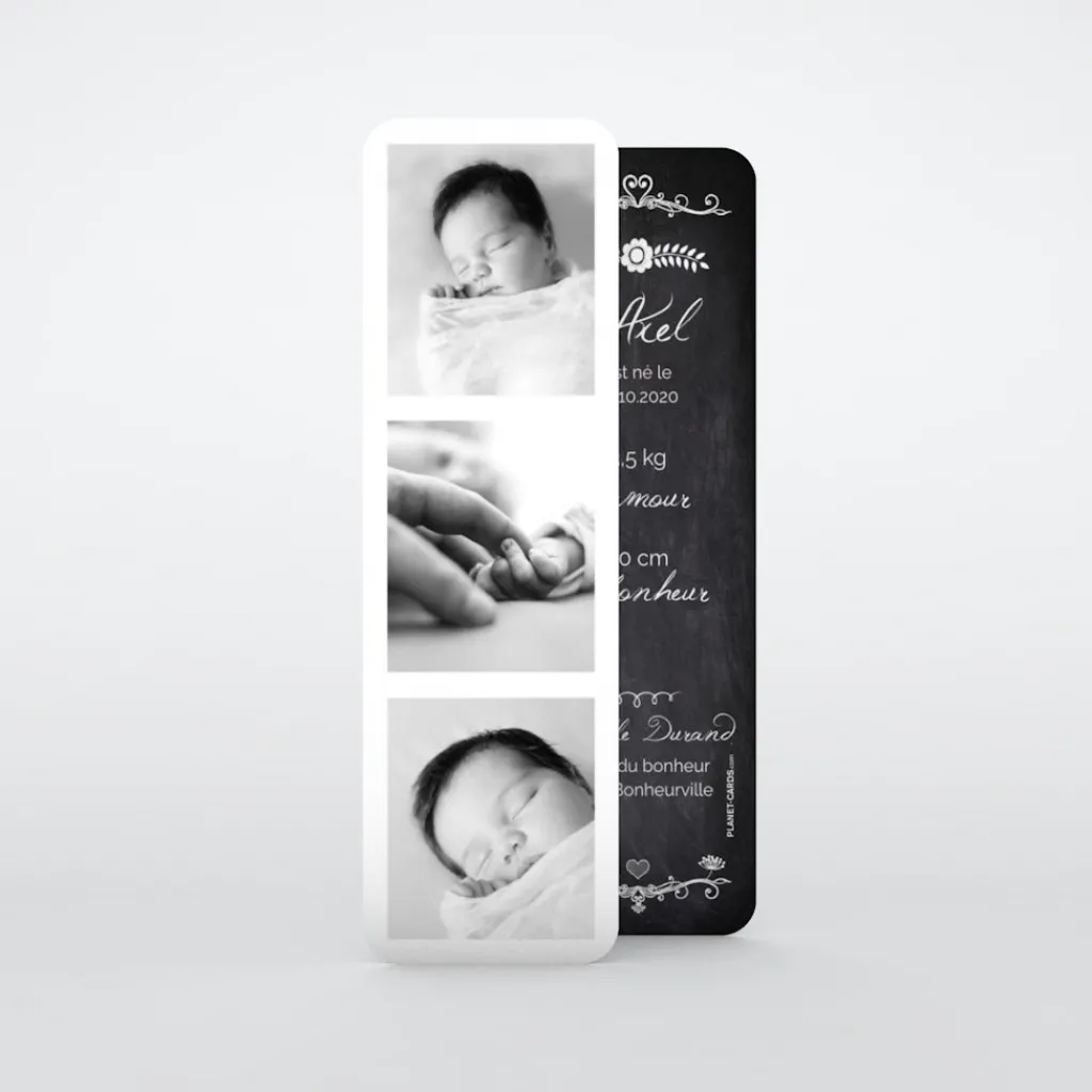 Faire-part Naissance Marque-page | Faire-part Naissance Garçon^Planet cards Ardoise vintage fleuri