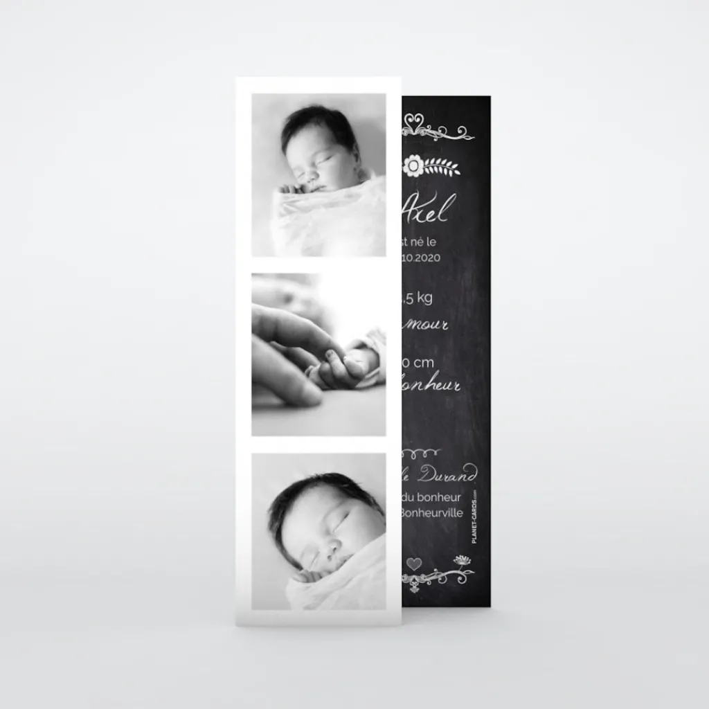 Faire-part Naissance Marque-page | Faire-part Naissance Garçon^Planet cards Ardoise vintage fleuri