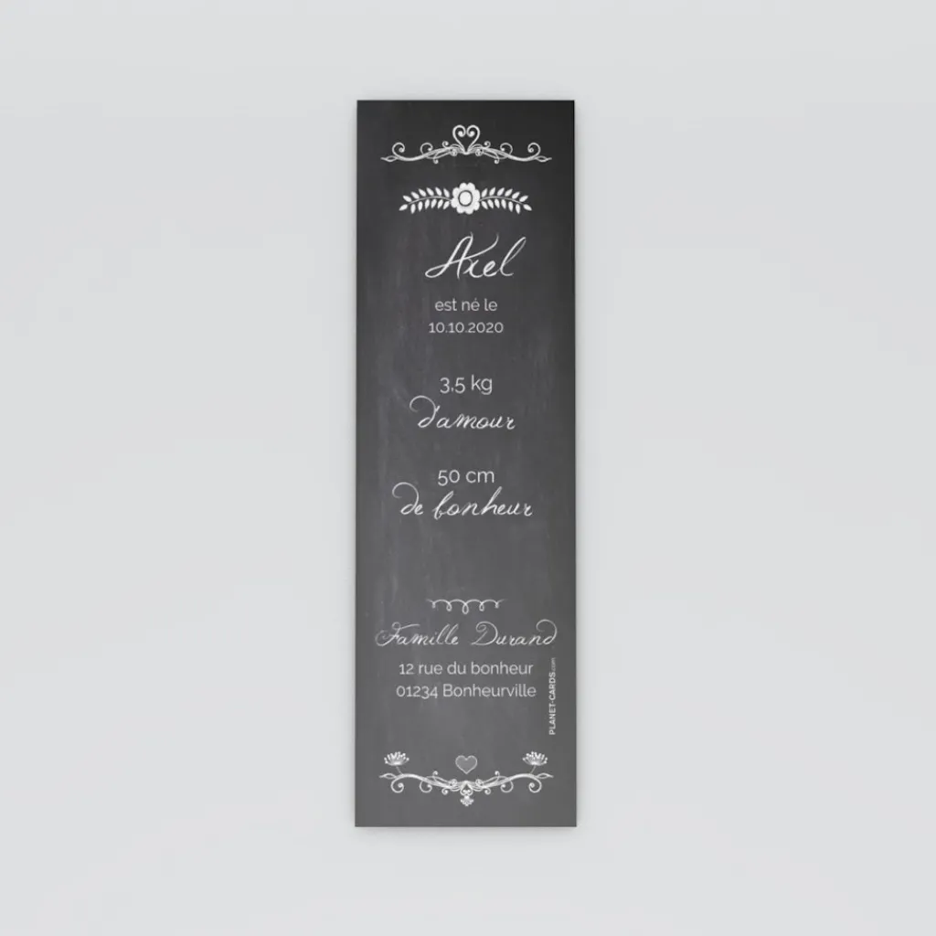 Faire-part Naissance Marque-page | Faire-part Naissance Garçon^Planet cards Ardoise vintage fleuri