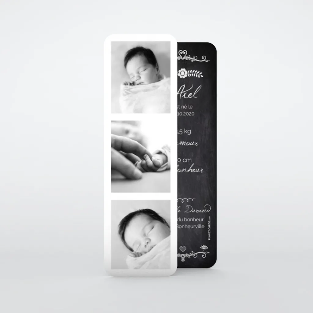 Faire-part Naissance Marque-page | Faire-part Naissance Garçon^Planet cards Ardoise vintage fleuri