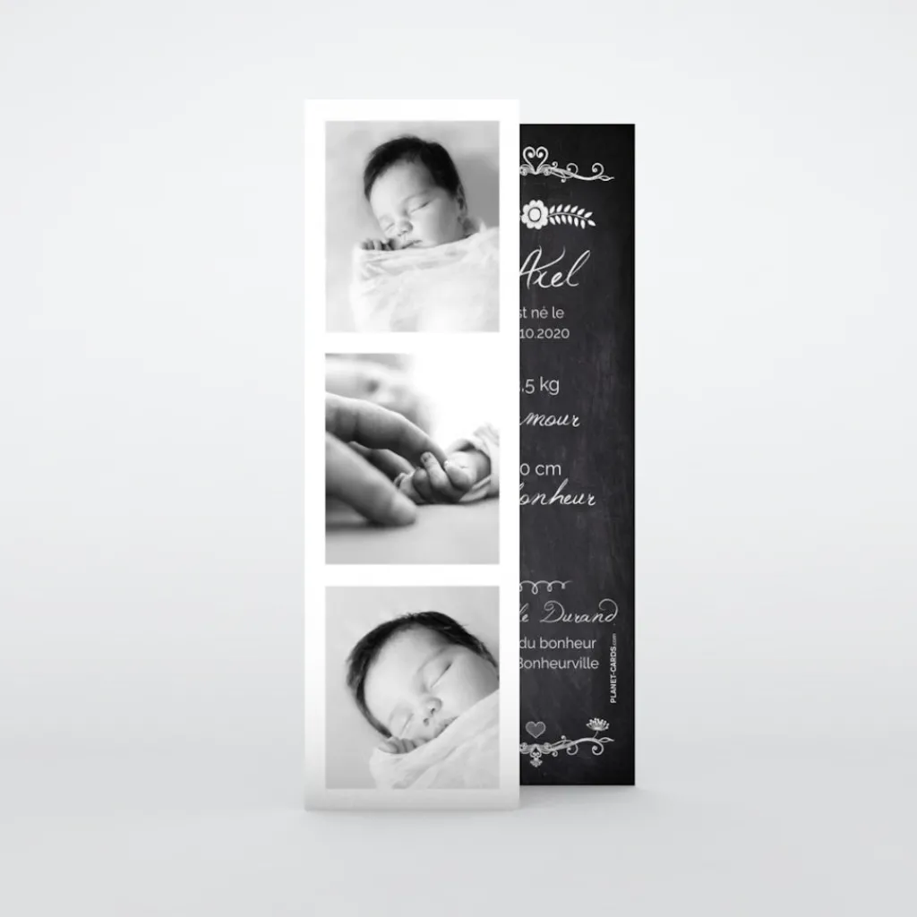 Faire-part Naissance Marque-page | Faire-part Naissance Garçon^Planet cards Ardoise vintage fleuri