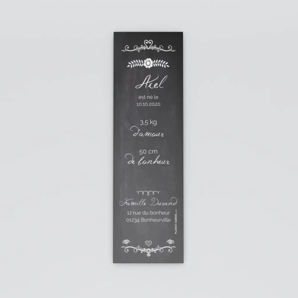 Faire-part Naissance Marque-page | Faire-part Naissance Garçon^Planet cards Ardoise vintage fleuri