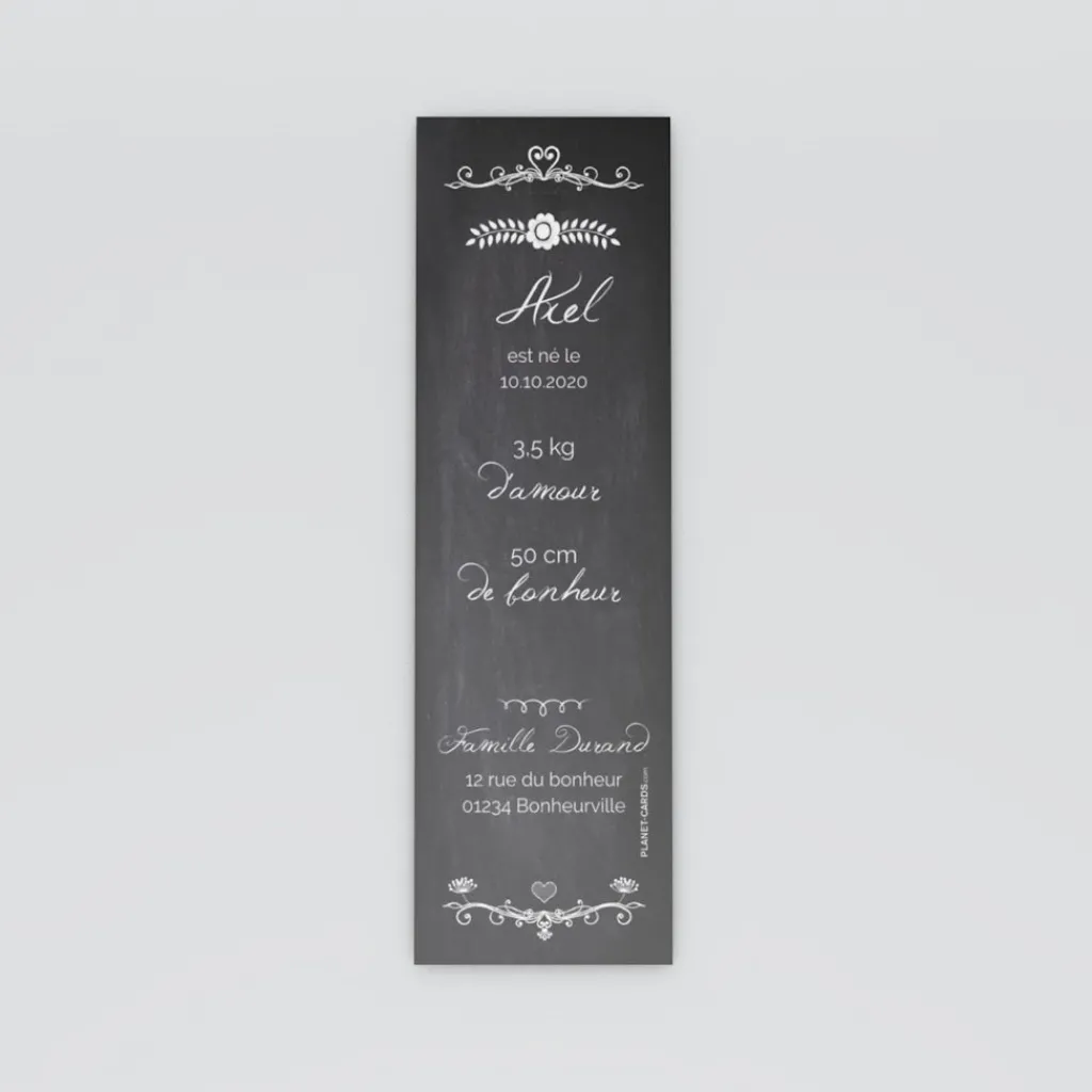 Faire-part Naissance Marque-page | Faire-part Naissance Garçon^Planet cards Ardoise vintage fleuri