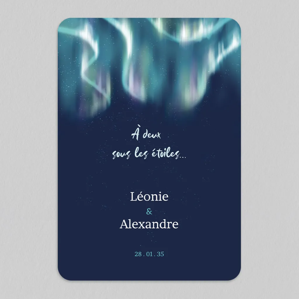 Faire-part Mariage Original^Planet cards Aurore Boréale