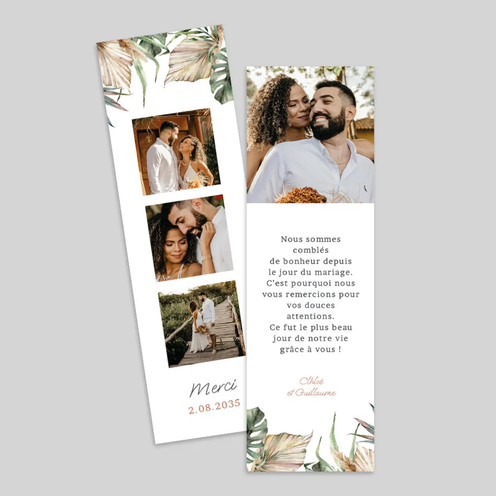 Carte Remerciement Mariage Champêtre | Carte Remerciement Mariage Marque-page^Planet cards Bohème des îles