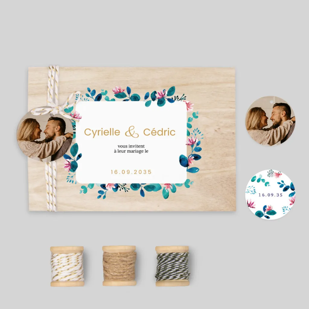 Faire-part Mariage Champêtre^Planet cards Bois Floral