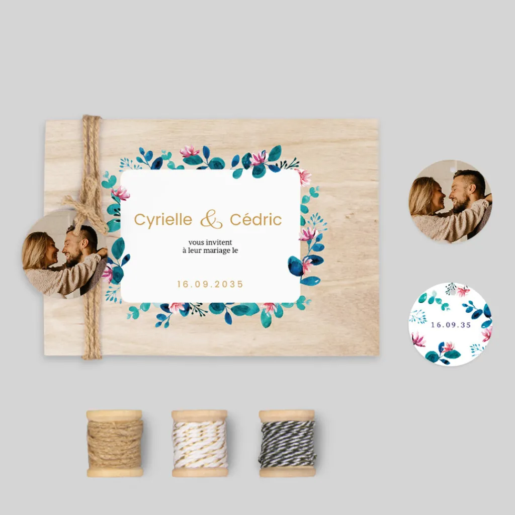 Faire-part Mariage Champêtre^Planet cards Bois Floral