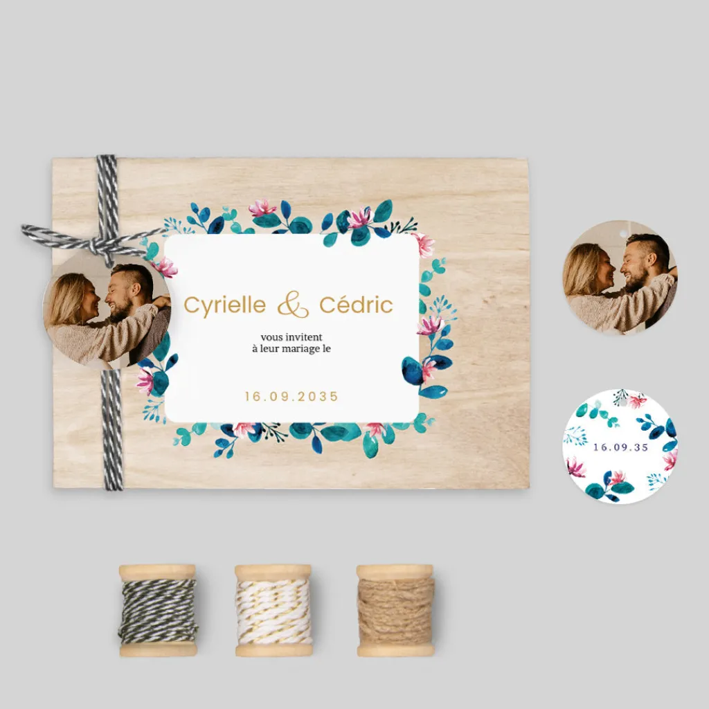 Faire-part Mariage Champêtre^Planet cards Bois Floral