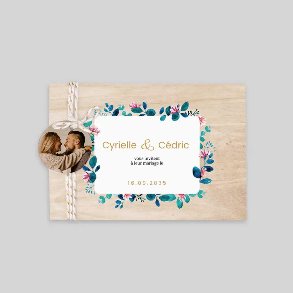 Faire-part Mariage Champêtre^Planet cards Bois Floral