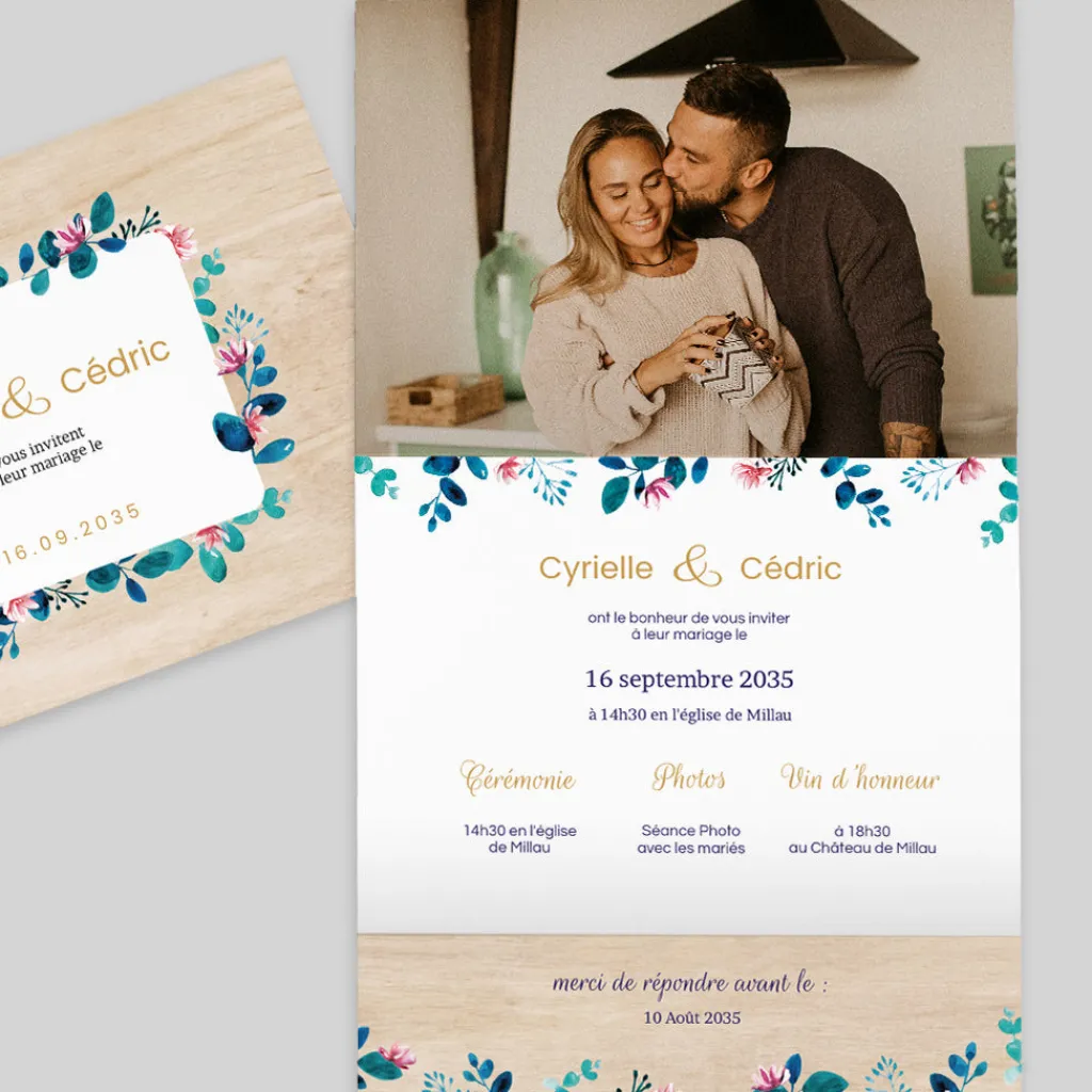 Faire-part Mariage Champêtre^Planet cards Bois Floral