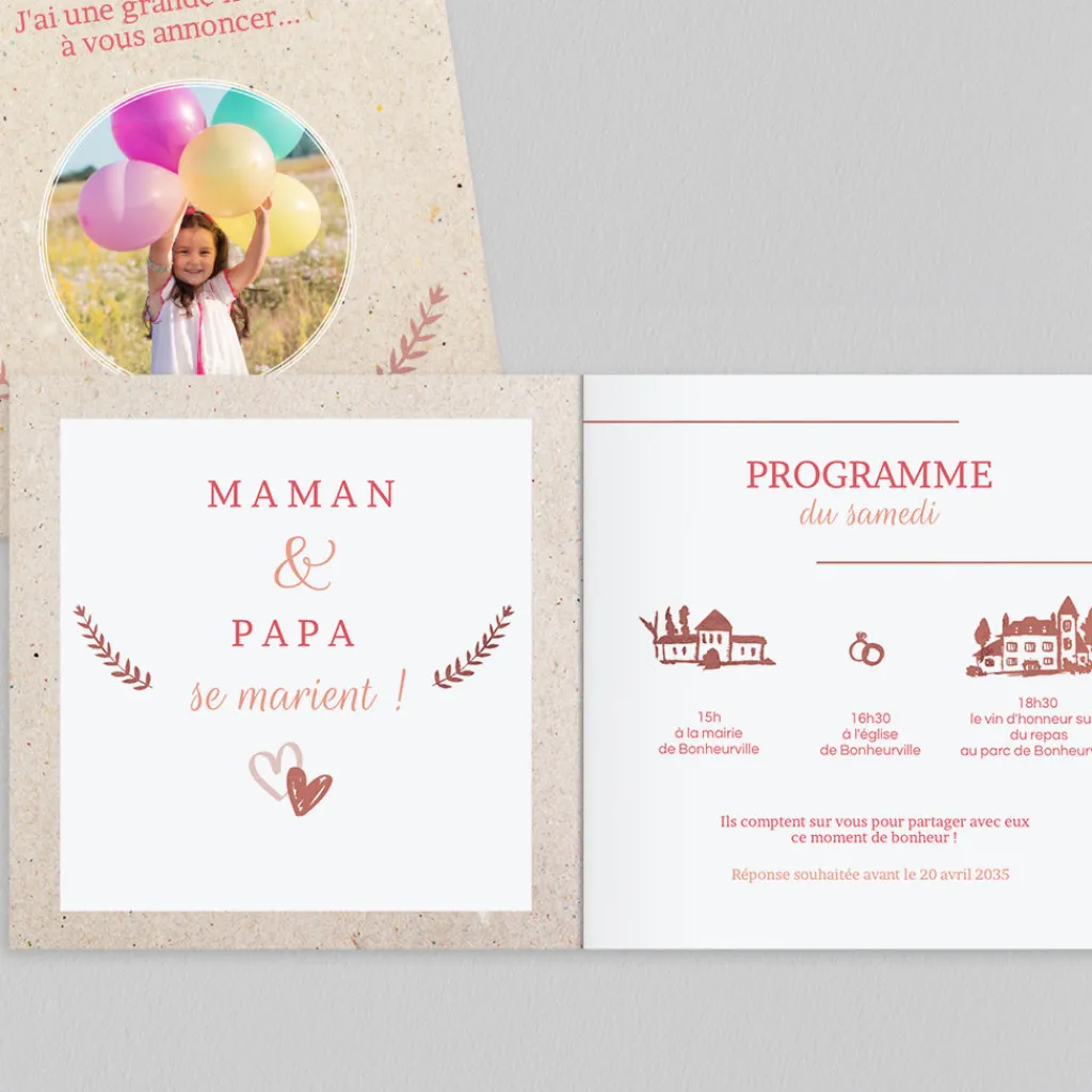 Faire-part Mariage Champêtre^Planet cards Bonne Nouvelle