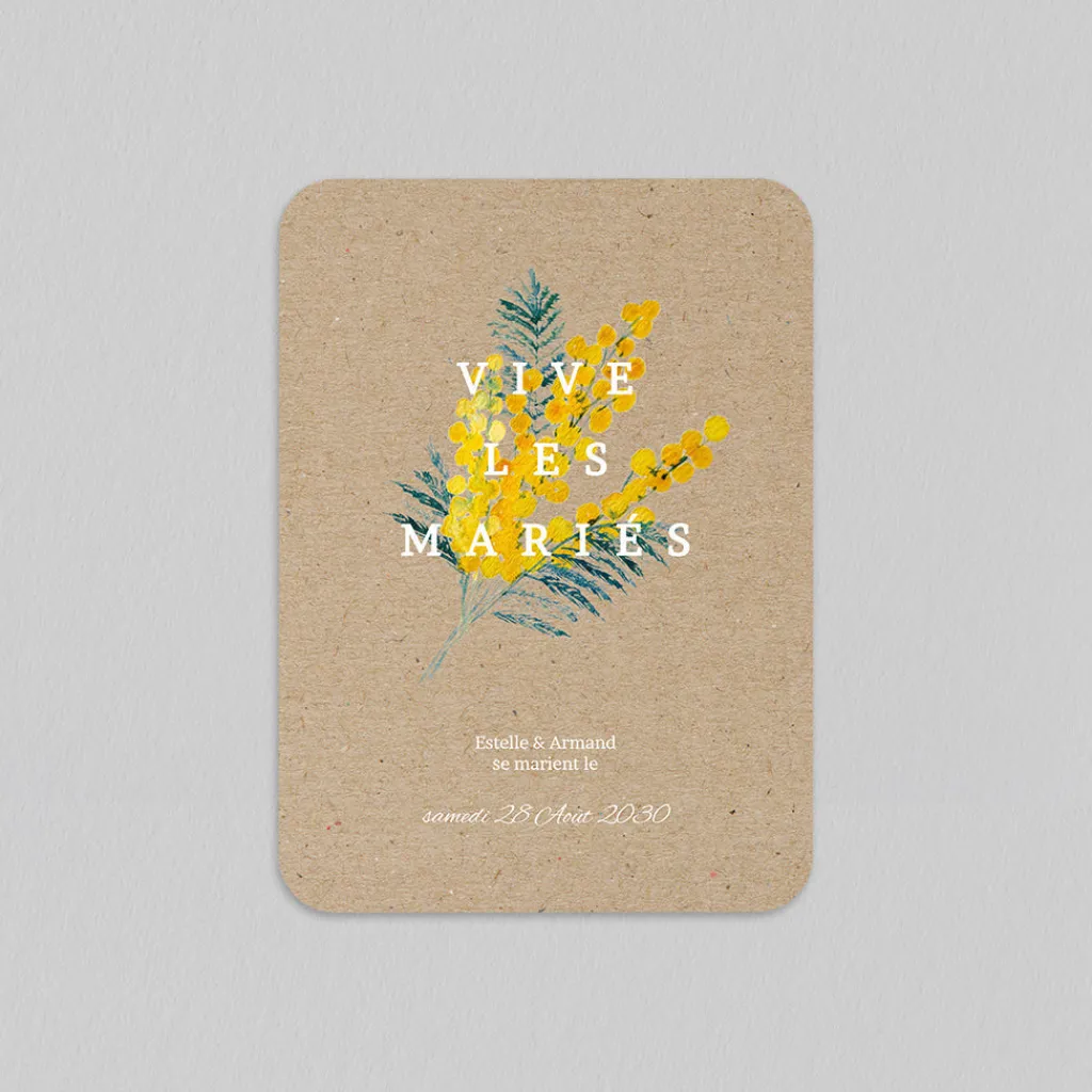 Faire-part Mariage Champêtre^Planet cards Bouquet de Mimosa