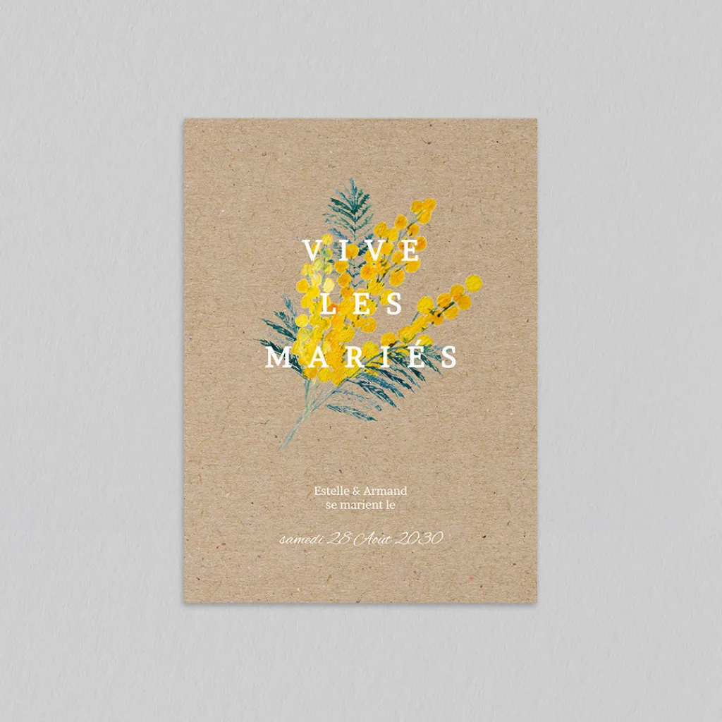 Faire-part Mariage Champêtre^Planet cards Bouquet de Mimosa