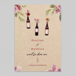 Faire-part Mariage Champêtre^Planet cards Bouteilles de Vin Suspendues